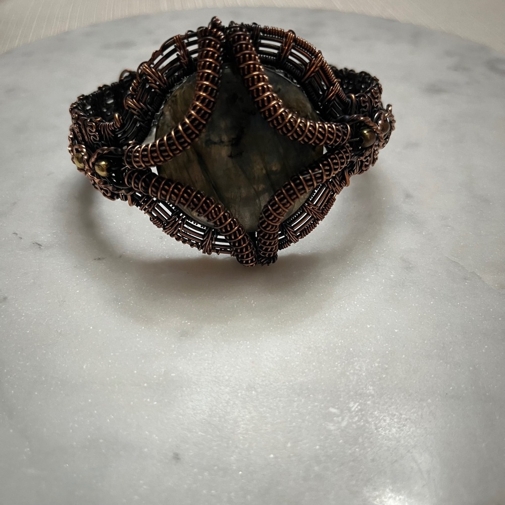 Statement Wire Wrapped Bracelet Handmade Copper Labradorite Gemstone Boho‎ New - Picture 2 of 8